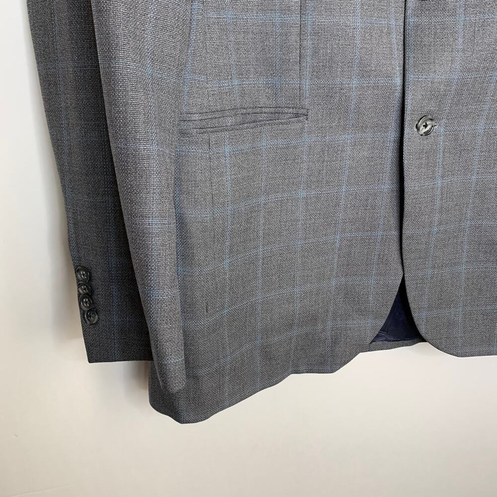 Barneys New York Loro Piana Plaid Grey Blue Wool Mens Blazer Size 40 - Picture 12 of 16
